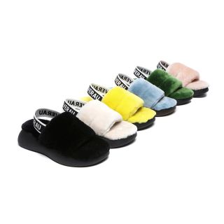 Sheepskin Wool Slingback Fluffy Slides Women Miss Ever