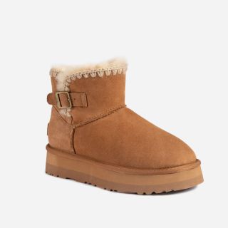 UGG OZWEAR Sheepskin Eskimo Buckled Platform Women Mini Boots