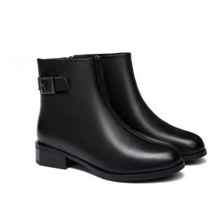 TA Women Leather Boots Ivana Buckled Chelsea Boots Black